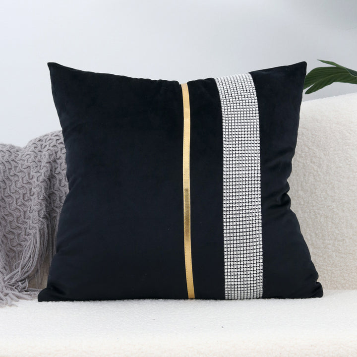 Decorative Velvet Square Throw Pillow with Metallic Trim and Rhinestone Band