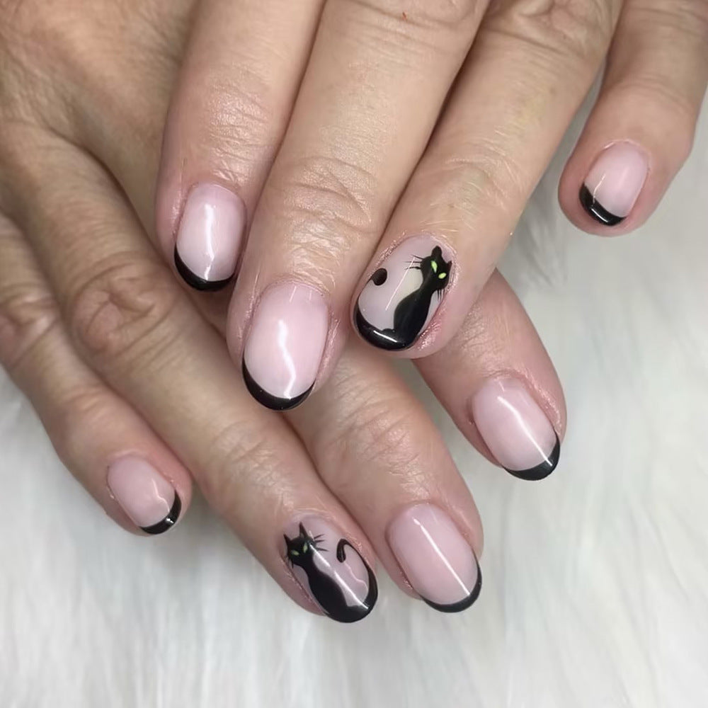 Artistic Cat-Themed Press-On Nails Stornfield