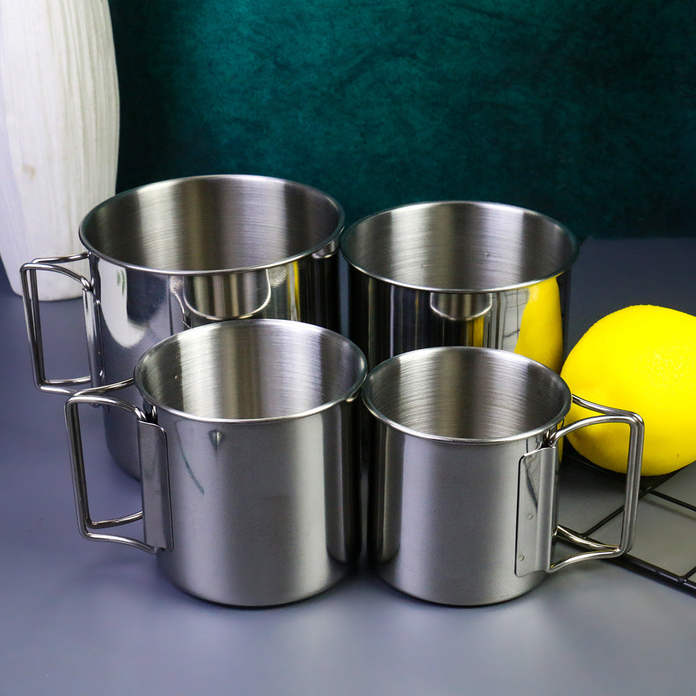stainless steel nesting camping mug set with fold-flat handles and rolled rims Stornfield