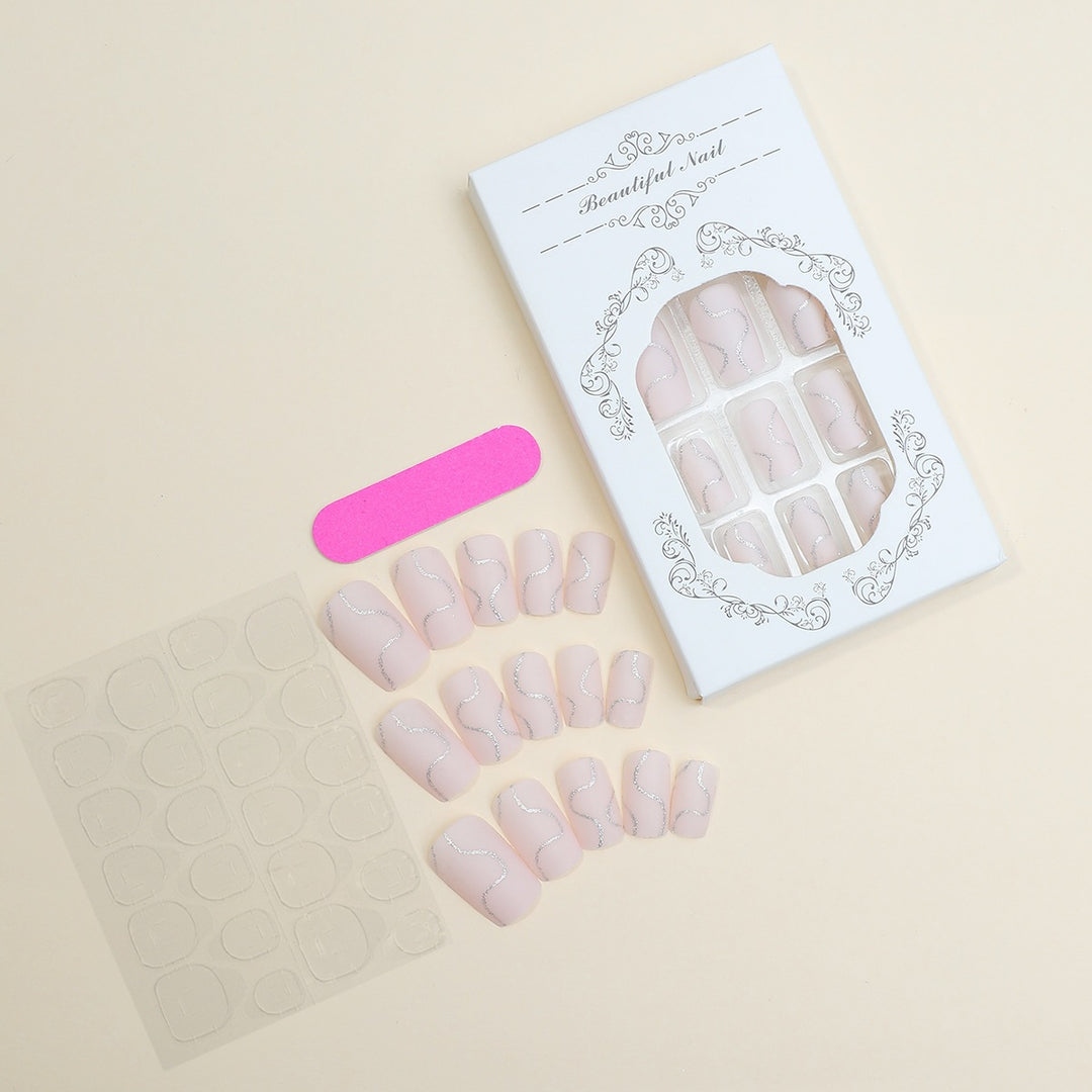 Artificial nail set with elegant lines and glitter accents Stornfield