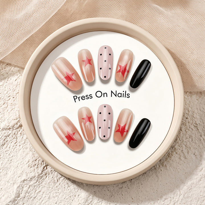 Artistic Press-On Nail Set with Bold Star Designs Stornfield