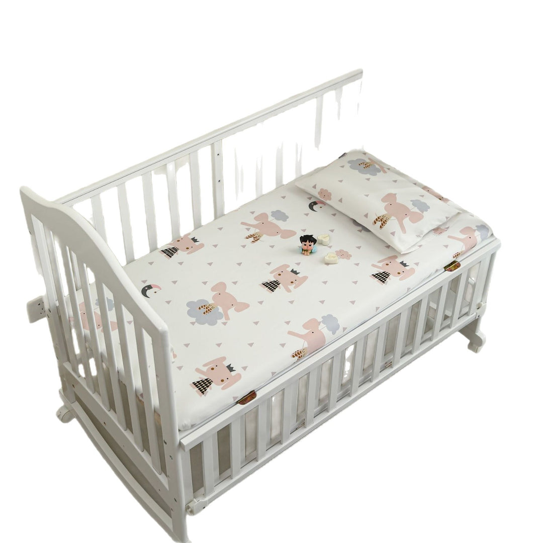 Printed Organic Cotton Fitted Crib Sheet & Pillowcase Set with Cute Elephant and Cloud Nursery Pattern