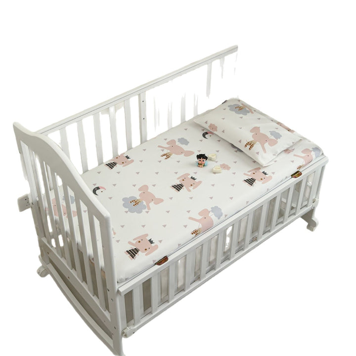 Printed Organic Cotton Fitted Crib Sheet & Pillowcase Set with Cute Elephant and Cloud Nursery Pattern