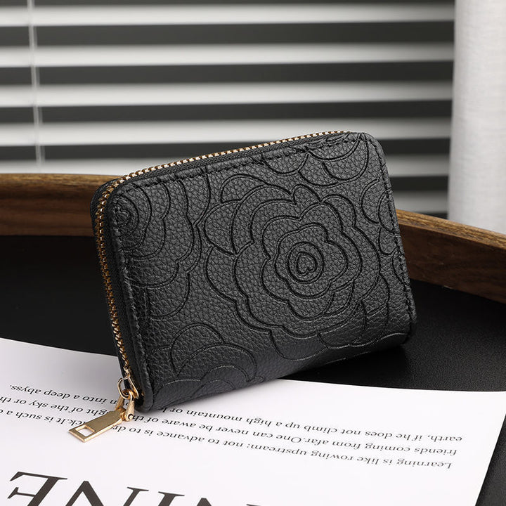 Elegant Floral Embossed Zip Wallet