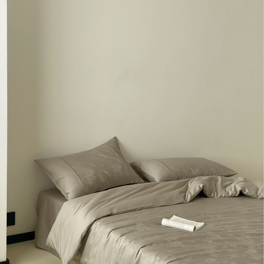 Luxury Satin Jacquard Duvet Cover Set with Pillow Shams and Bed Skirt