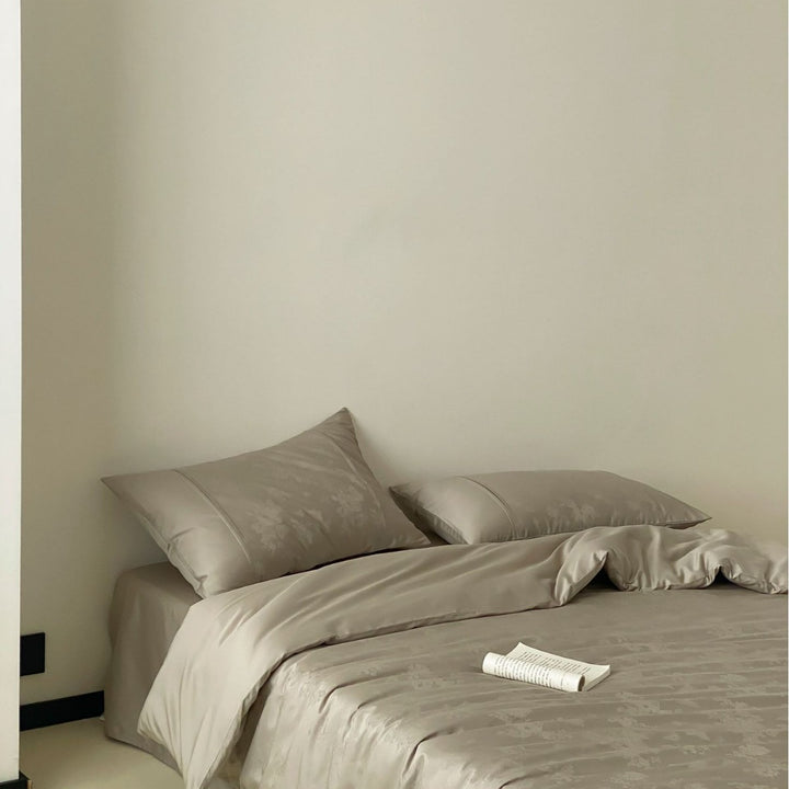 Luxury Satin Jacquard Duvet Cover Set with Pillow Shams and Bed Skirt