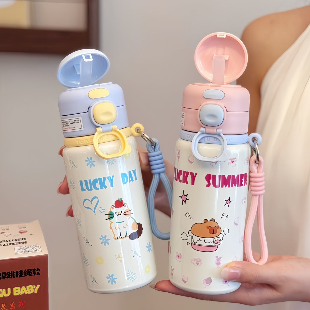 Ladies insulated drinking bottle with practical carry handle and cheerful strawberry motif Stornfield