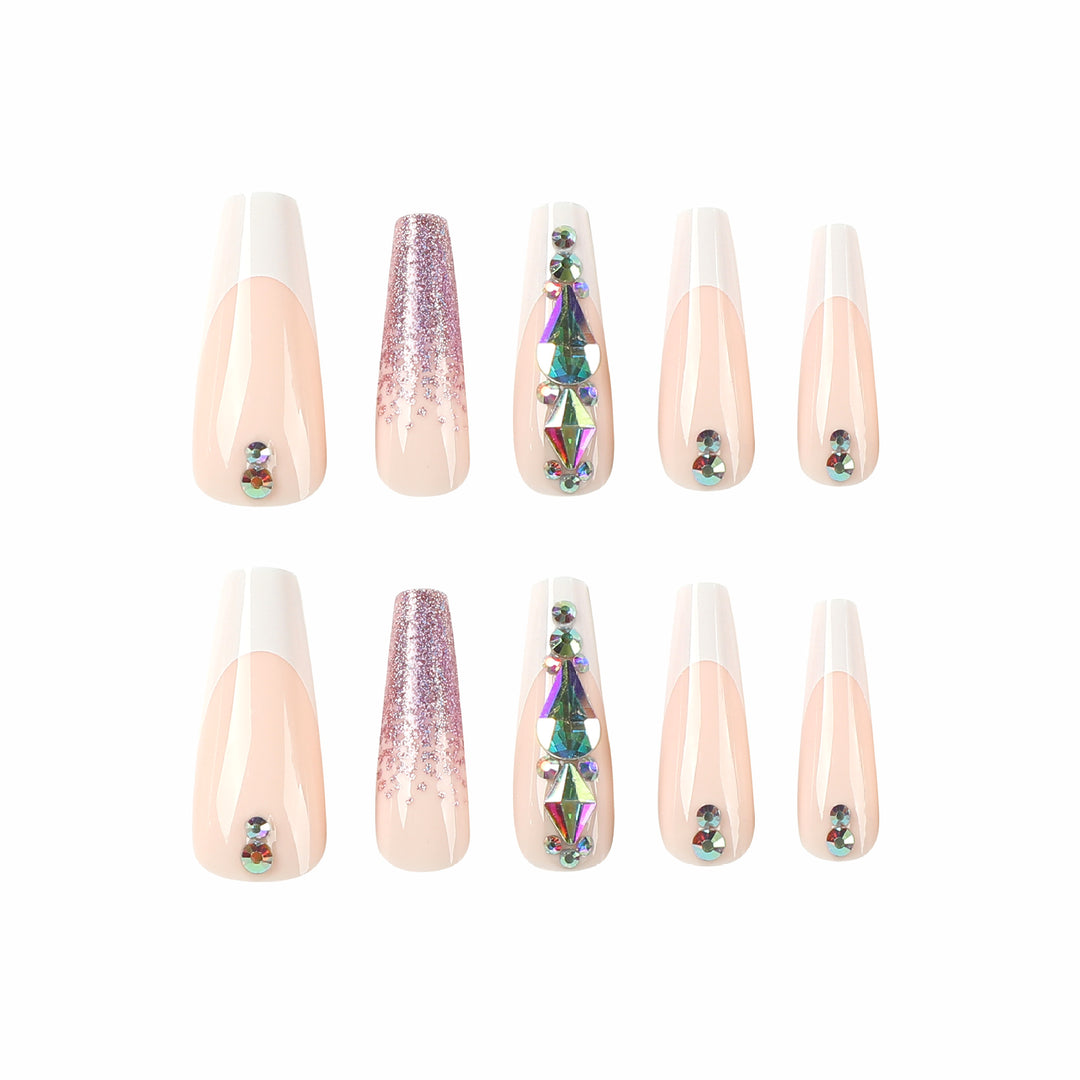 Artful Nail Extensions with Glitter and Rhinestone Accents Stornfield