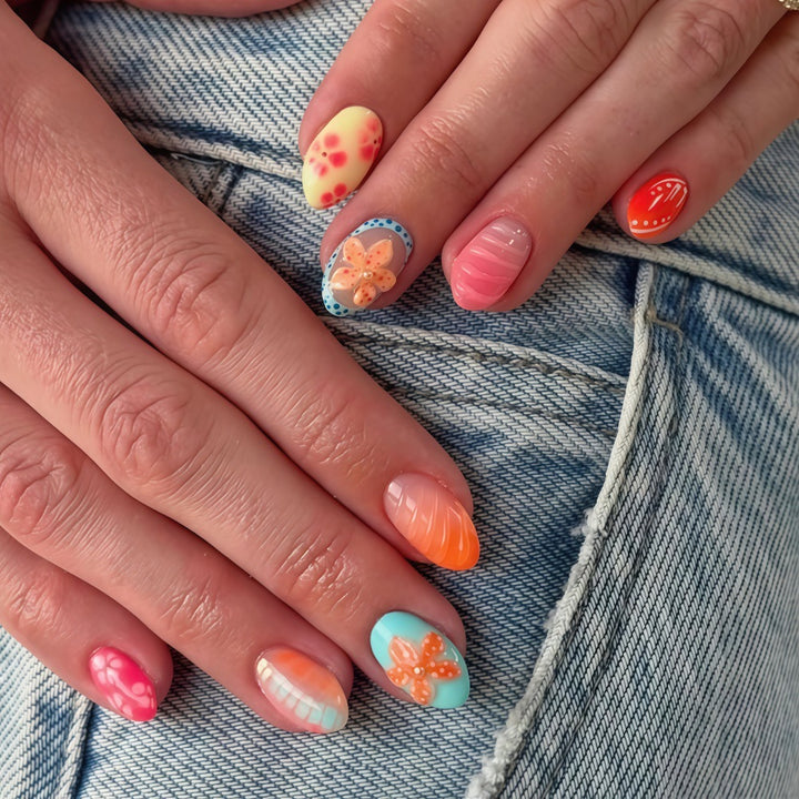 Creative floral design acrylic nails Stornfield