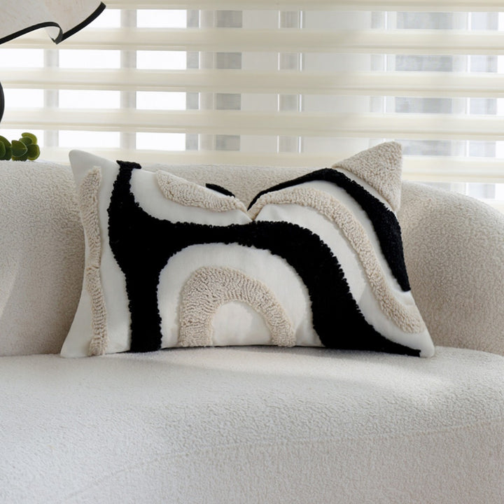 Square Boho cushion cover with diagonal teddy relief, fringes, and corner tassels Stornfield