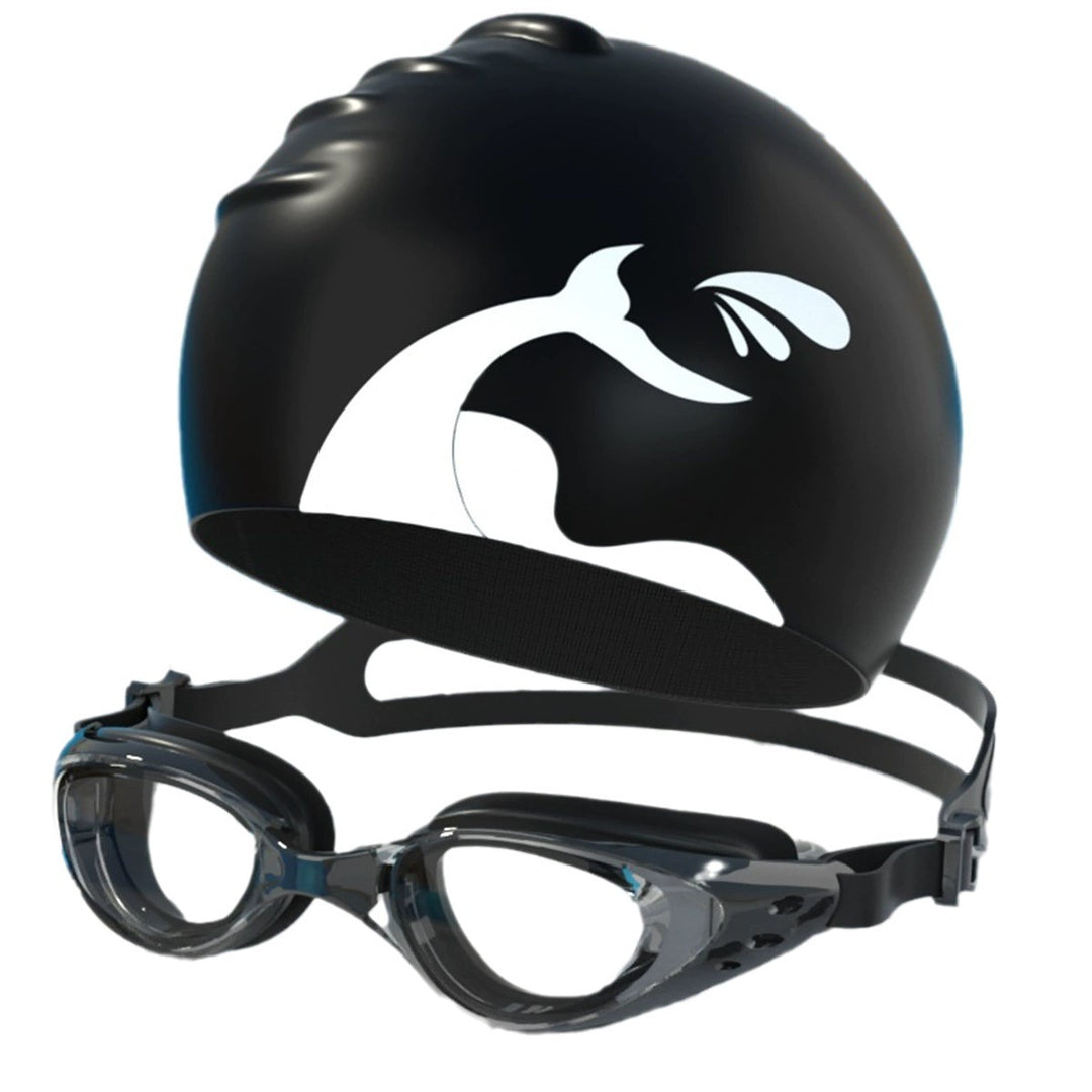 Swimming set with ergonomic swimming goggles and silicone cap Stornfield