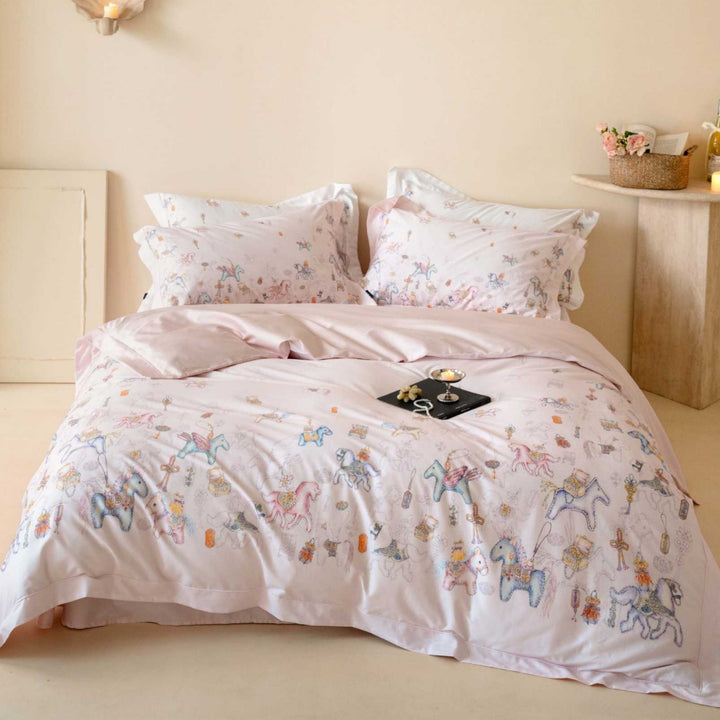 Children's Pastel Fairytale Cotton Sateen Duvet Cover Set with Pillowcases