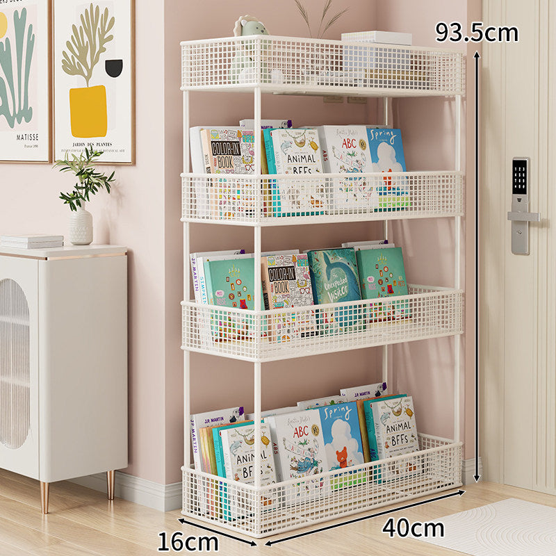 Freestanding Mesh Four-Tier Book and Toy Storage Shelf