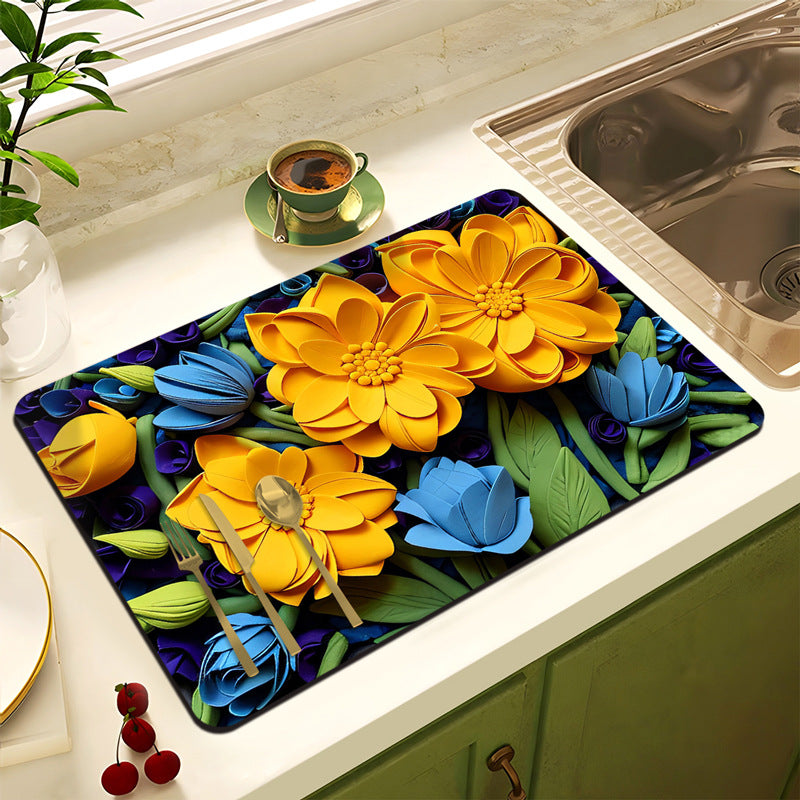 Floral Design Anti-Slip Kitchen Mat