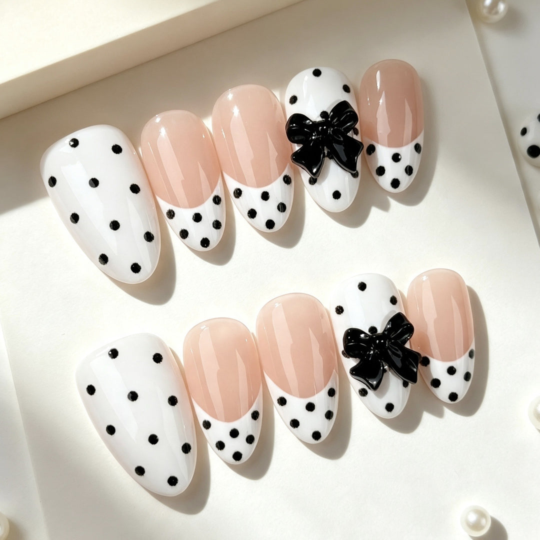 Polka Dot and Bow Accent Press-On Nail Set
