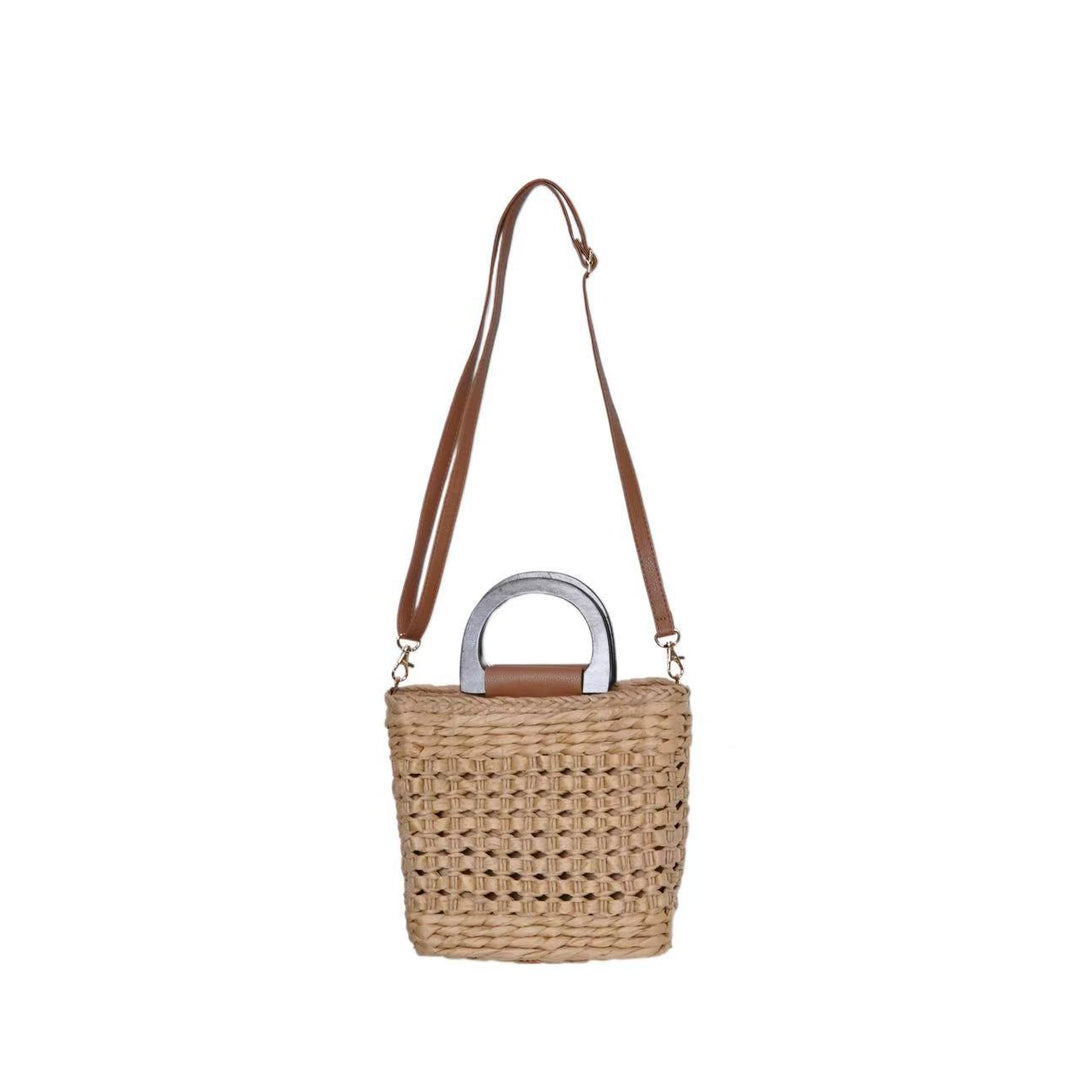 Woven natural material handbag with comfortable shoulder carrying device Stornfield