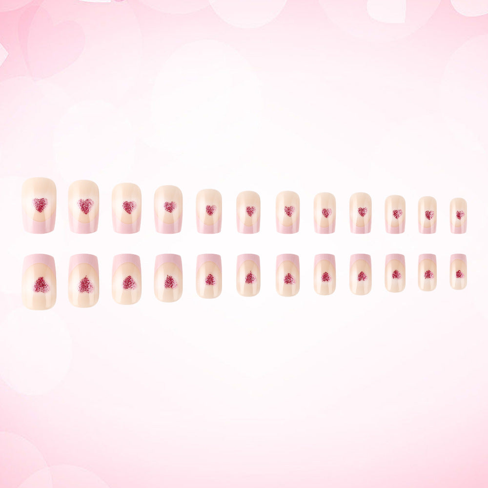 Heart-Embellished French Tip Acrylic Nails Stornfield