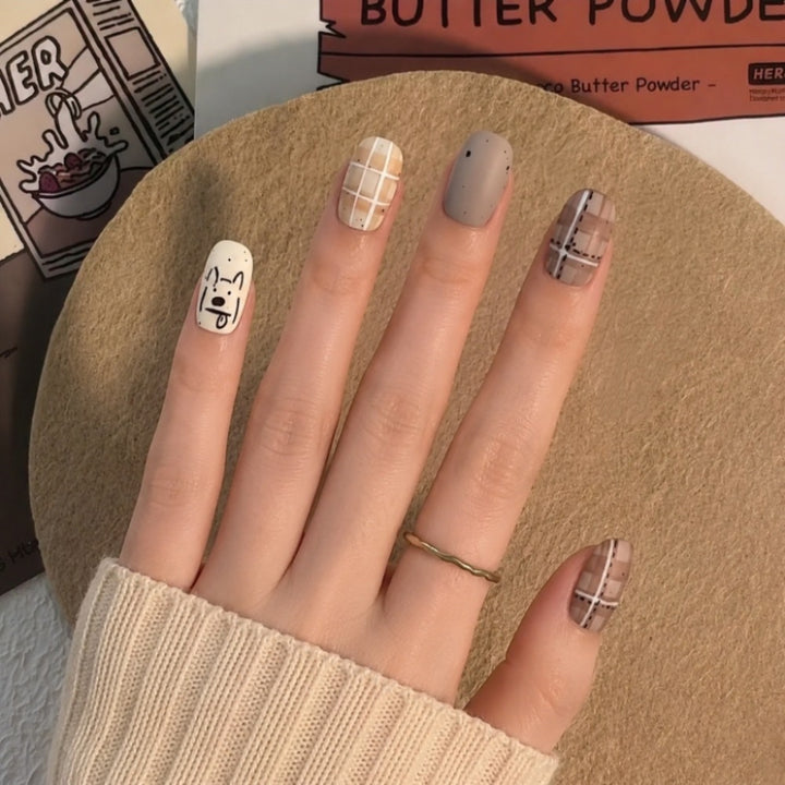Artistic Press-On Nail Set with Unique Character Designs Stornfield