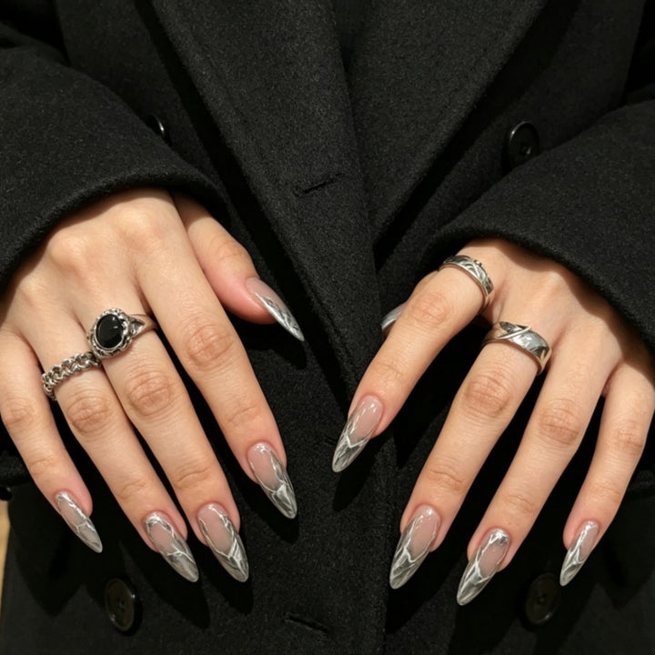 Metallic Marble Art Stiletto Press-On Nails Stornfield