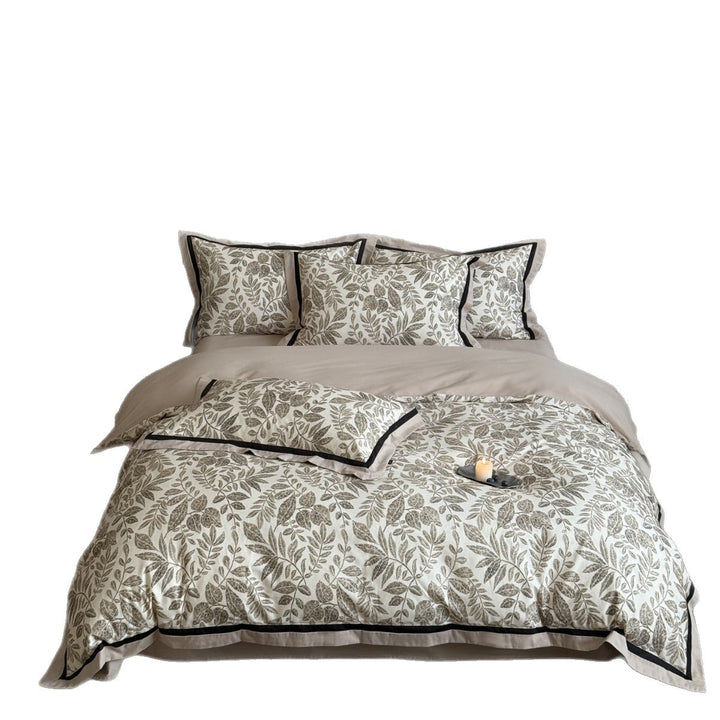 Botanical-Illustration Cotton Sateen Duvet Cover Set with Piped Border & Oxford Shams