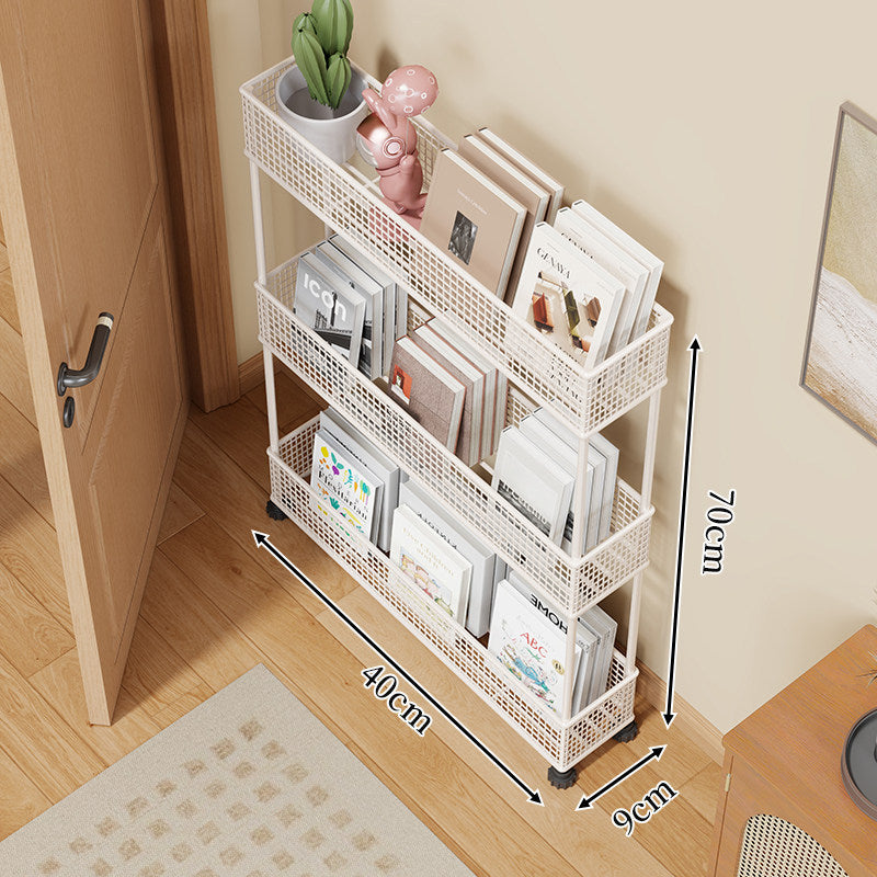Slim Four-Tier Metal Mesh Narrow Bookshelf Organizer