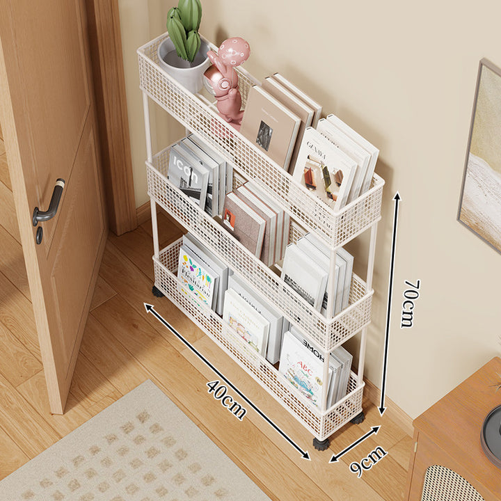 Slim Four-Tier Metal Mesh Narrow Bookshelf Organizer