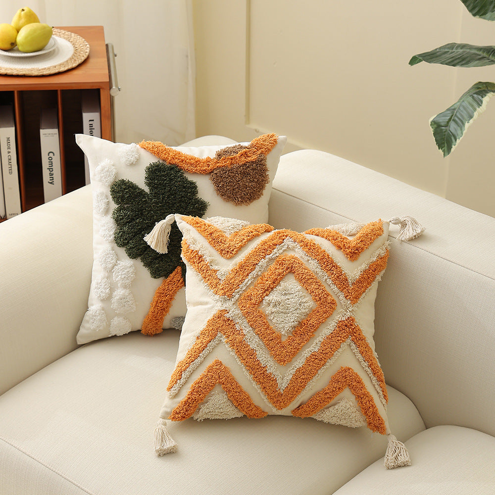 Boho-woven decorative cushion with textured chenille applications Stornfield