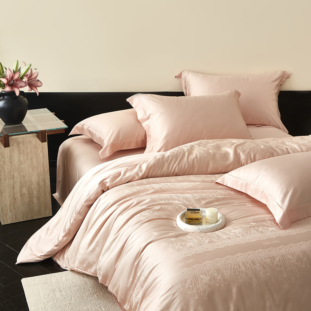 Silky Cotton-Sateen Duvet Cover Set with Subtle Botanical Jacquard & Deep-Pocket Sheet