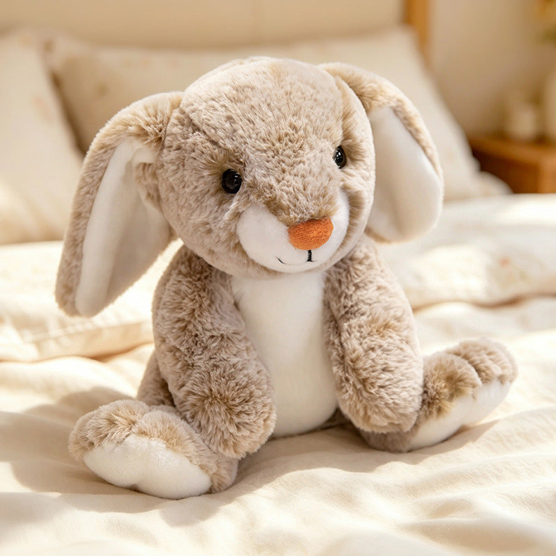 Plush Floral-Lined Ear Bunny Stuffed Toy with Embroidered Face and Curly Faux Fur Stornfield