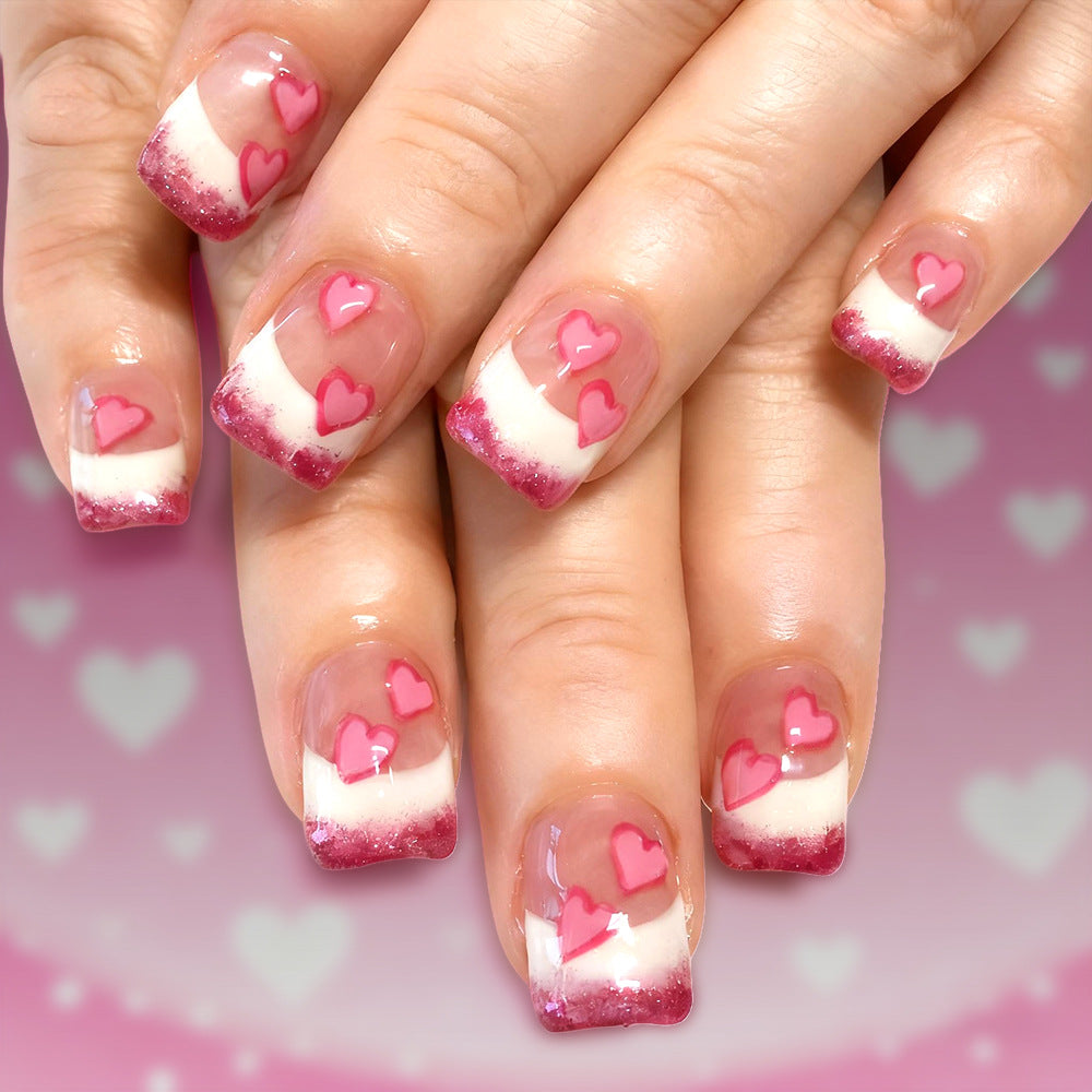 Heart-Embellished Acrylic Nail Art Set Stornfield