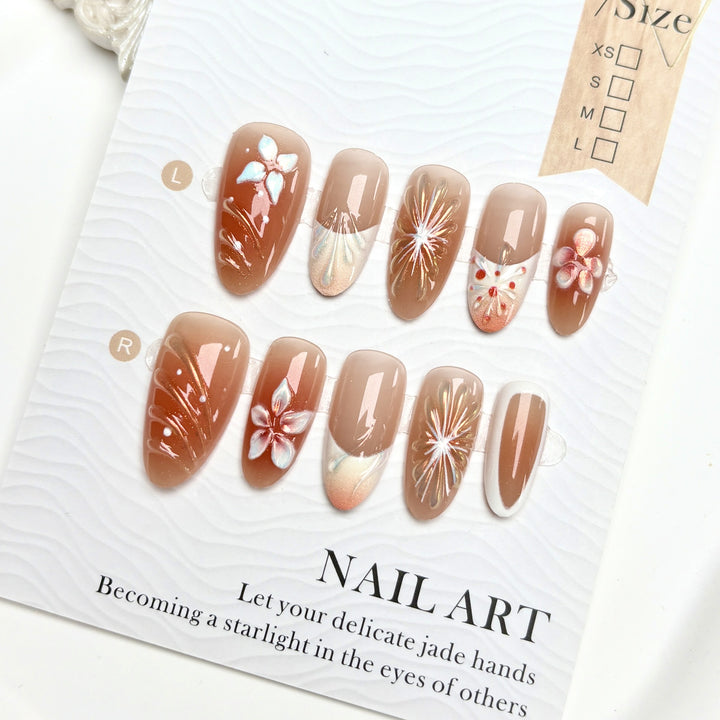 Decorative Floral Articulation Press-On Nail Set