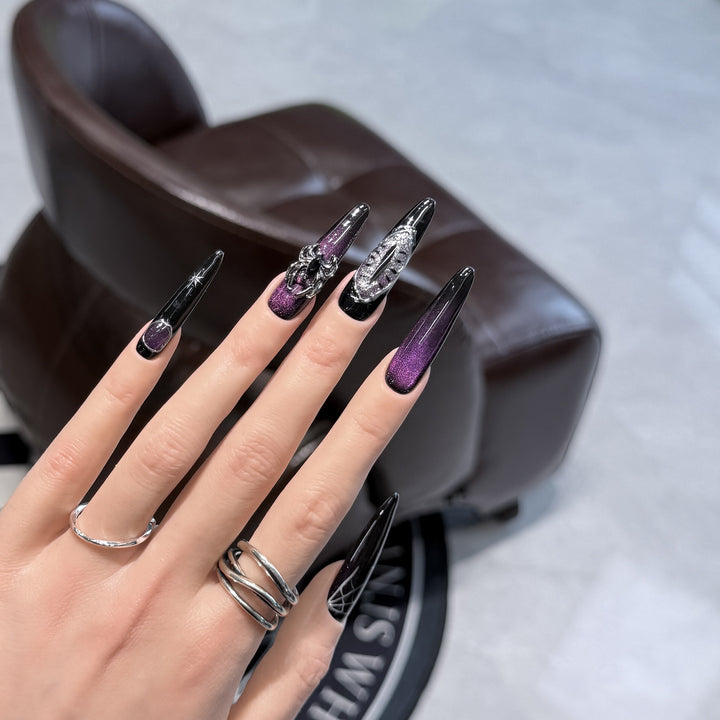 Glamorous Stiletto Press-On Nail Art Set with Celestial Design Stornfield