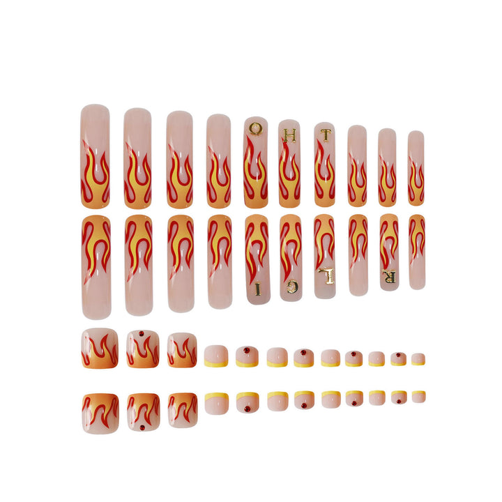 Flame-Patterned Press-On Nail Art Stornfield