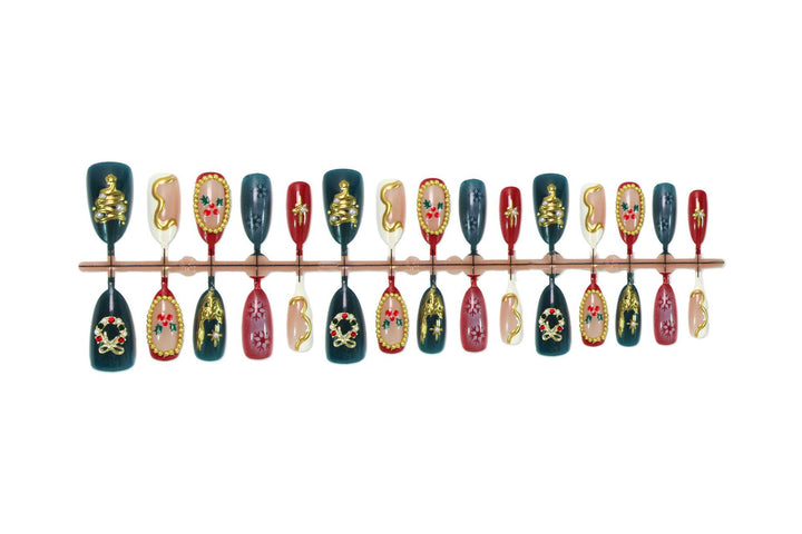 Artificial nail set with elegant Christmas motifs and luxurious embellishments Stornfield