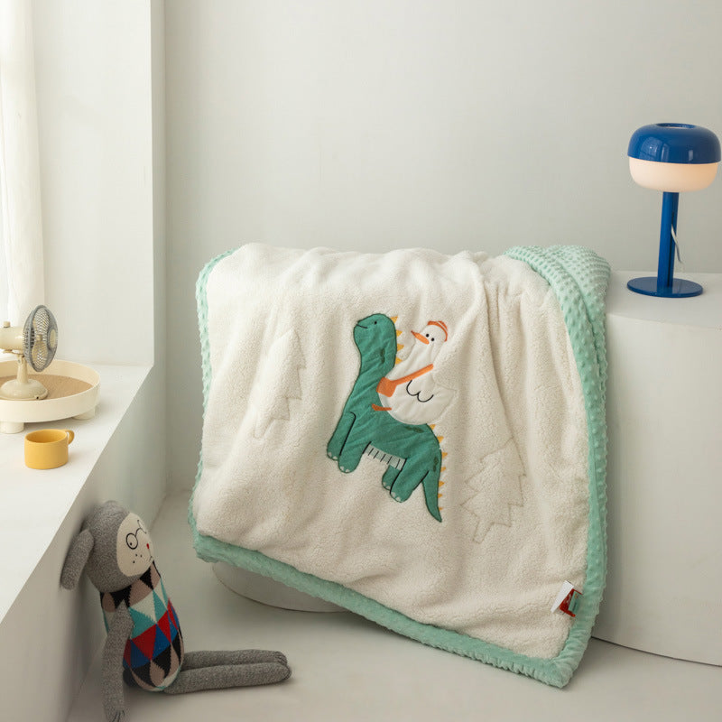 Plush Sherpa Blanket with Embroidered Lion Applique