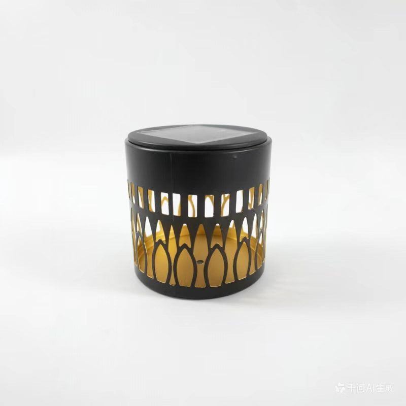 Decorative Solar-Powered Metal Lantern With Geometric Cutout And Warm LED Candle Effect Stornfield
