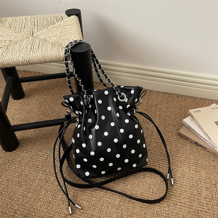 Polka Dot Drawstring Bucket Bag