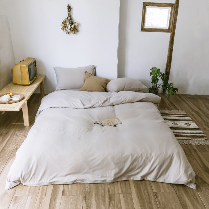 Minimalist Breathable Cotton Percale Duvet Cover Set with Hidden Zip and Pillow Shams