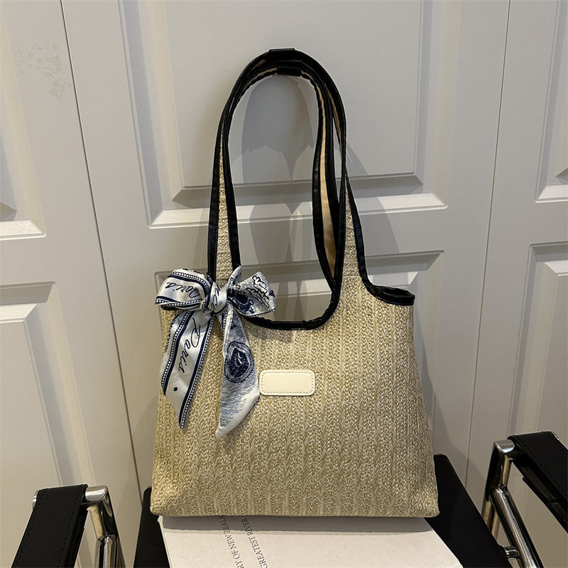 Textured Weave Tote Bag with Elegant Bow Stornfield