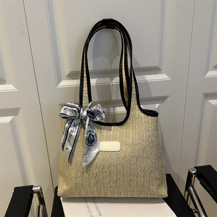 Textured Weave Tote Bag with Elegant Bow Stornfield