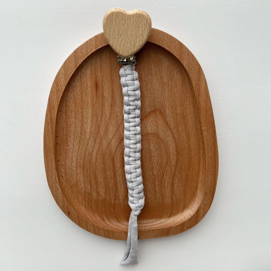 Braided Cotton Pacifier and Teether Clip with Heart Wooden Safety Clamp