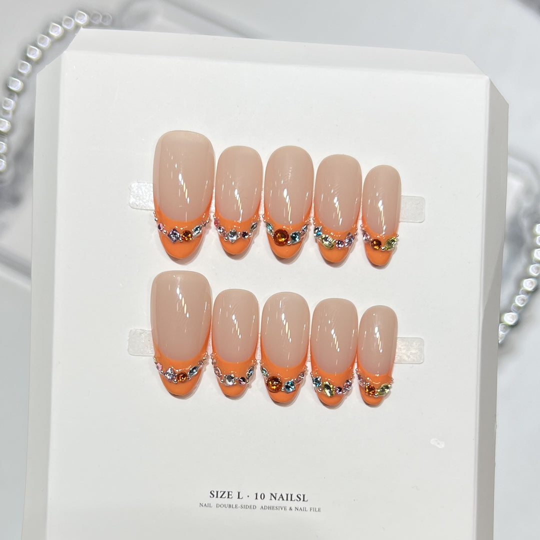 Decorative Press-On Nail Set with Rhinestone Accents Stornfield