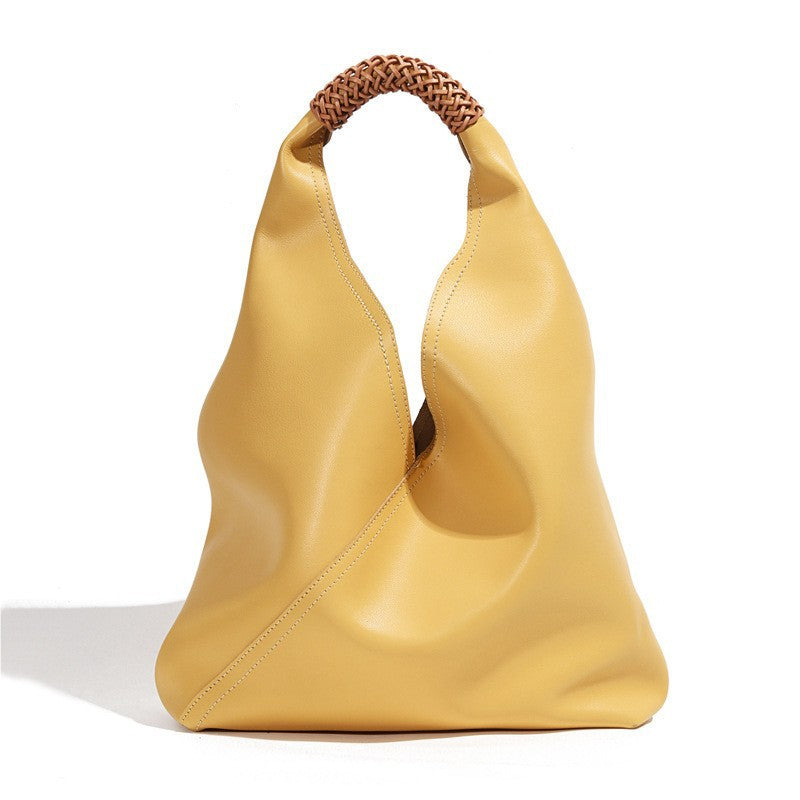 Sculptural Soft-Leather Slouch Hobo Tote with Braided Top Handle