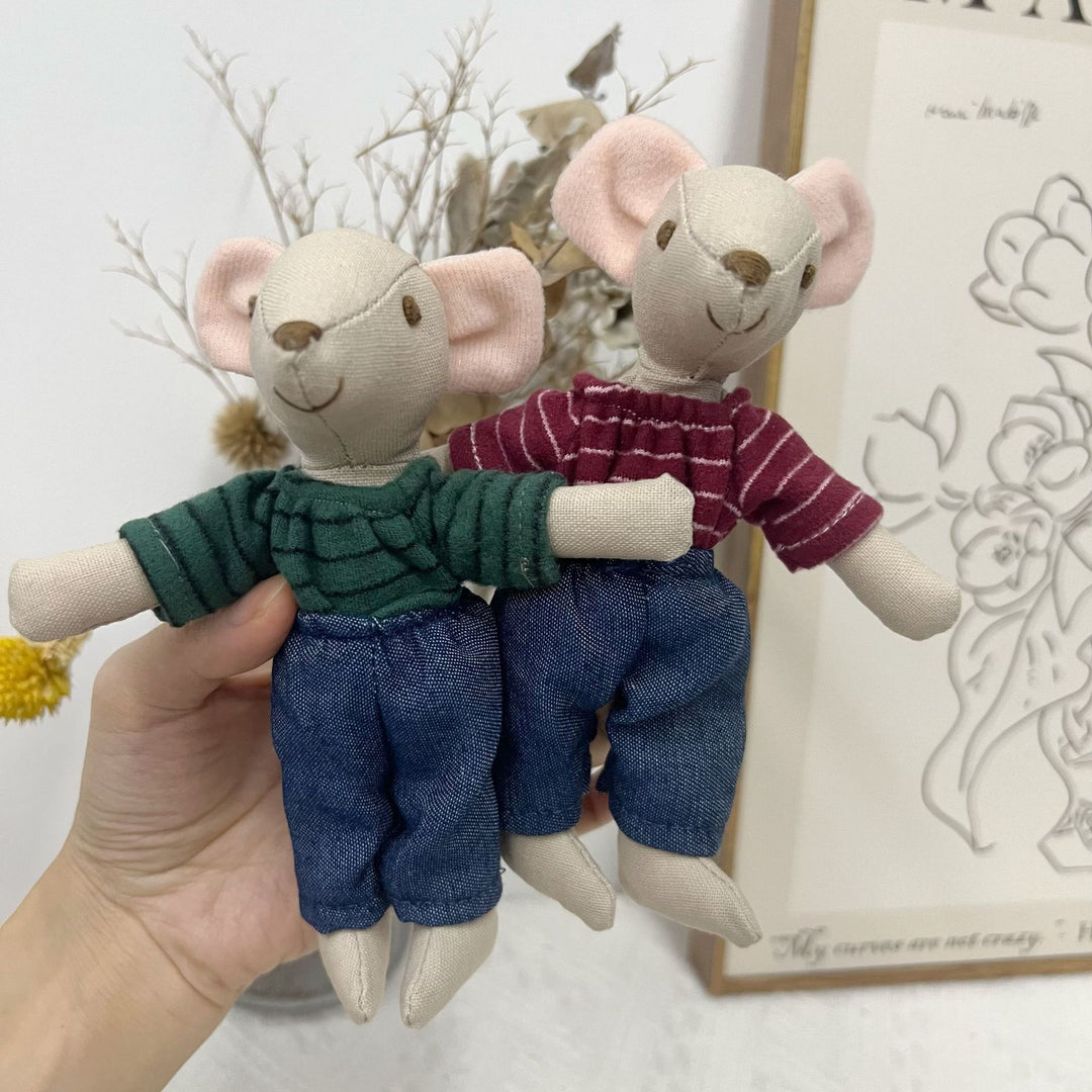 Artisan Linen Play Mouse Doll with Gingham Dress