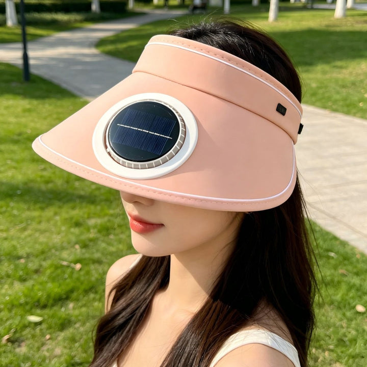 Lightweight foldable sunshade with integrated solar module and quiet fan Stornfield