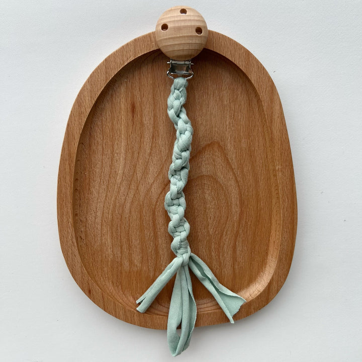 Braided Cotton Pacifier Clip with Wooden Safety Clamp