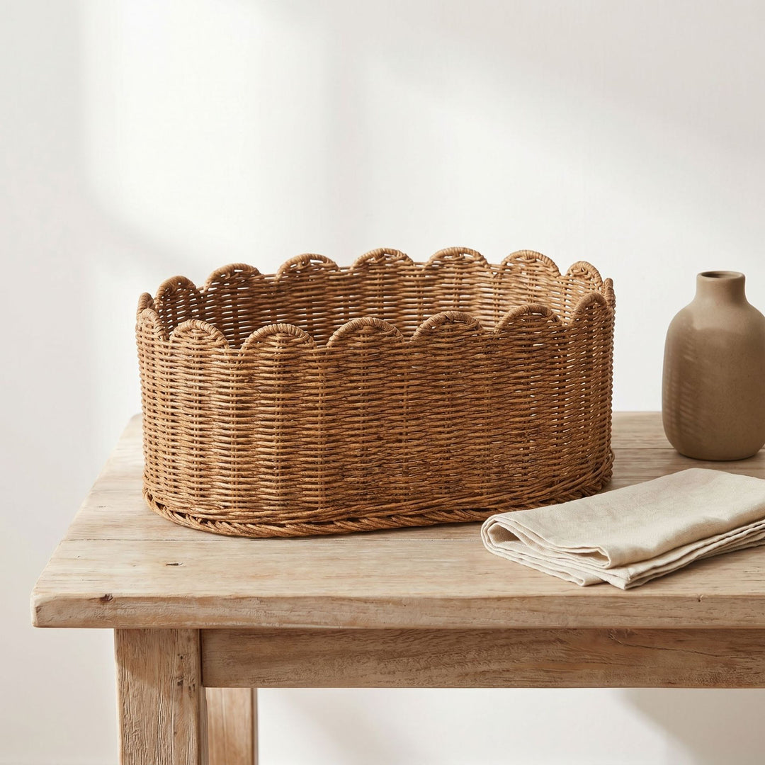 Rustic storage basket made of woven natural material Stornfield