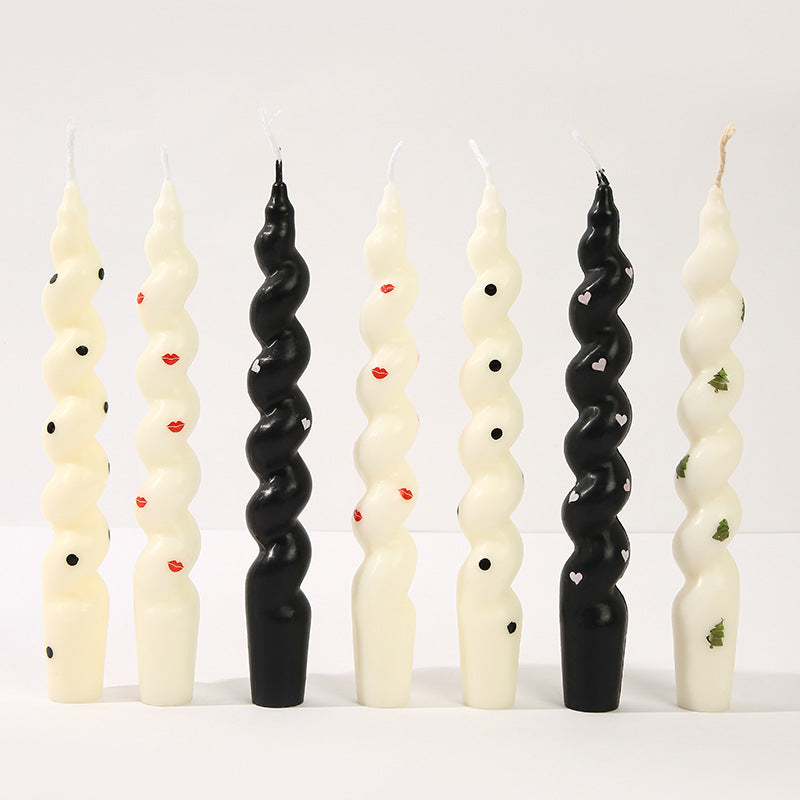 Wavy Sculptural Heart-Accent Taper Candle for Tabletop Decor