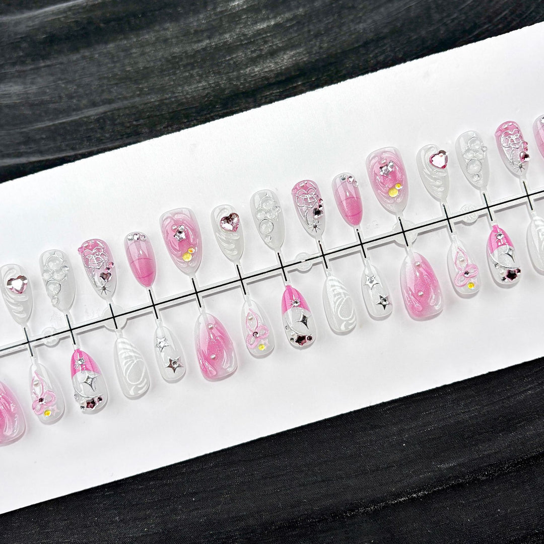 Decorative Press-On Nail Art Set with Rhinestone Accents
