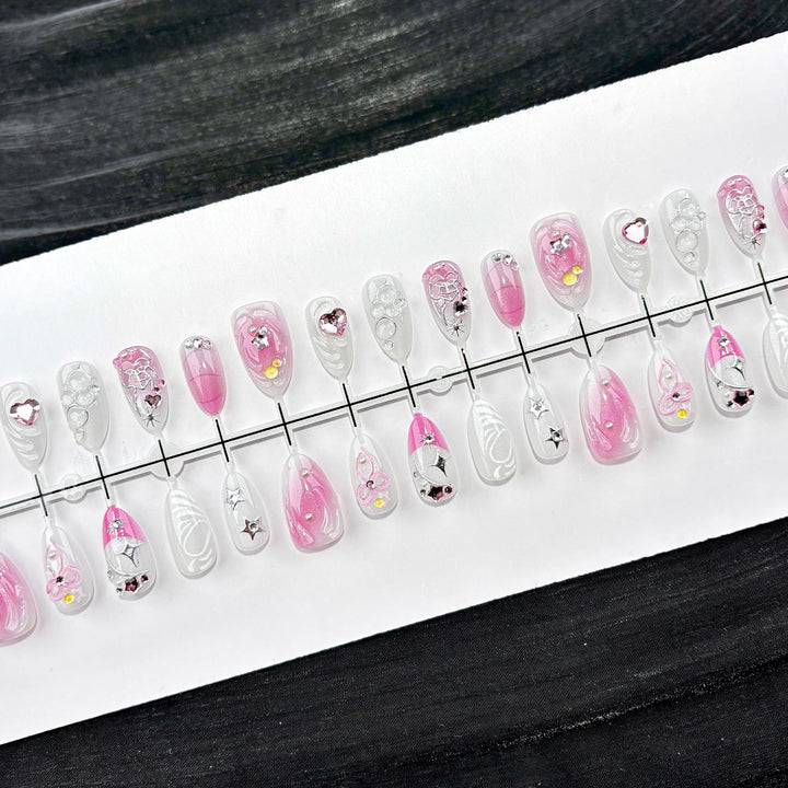 Decorative Press-On Nail Art Set with Rhinestone Accents